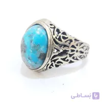 انگشتر مردانه نقره روس نگین فیروزه نیشابور طبیعی کد RMN-1049
