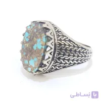 انگشتر مردانه نقره روس نگین فیروزه نیشابور طبیعی کد RMN-1050