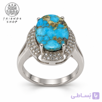 انگشتر رنگ ثابت زنانه نگین فیروزه نیشابور طبیعی کد 1016