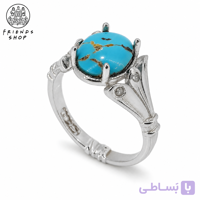 انگشتر رنگ ثابت زنانه نگین فیروزه نیشابور طبیعی کد 1008