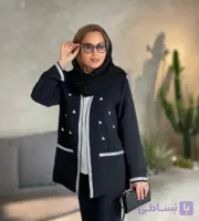 کت و شلوار زنانه دو رنگ کرپ مازراتی مدل بگ با کمربند