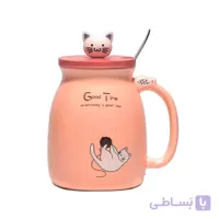 ماگ سرامیکی فانتزی درب دار اوشکایا | طرح گربه سیلیکونی