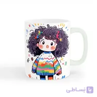 ماگ سرامیکی طرح دختر فانتزی مو فرفری با لباس رنگی