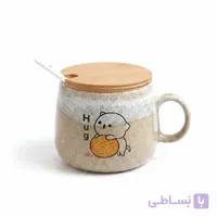 ماگ سرامیکی درب دار طرح خرس و کلاف کاموا