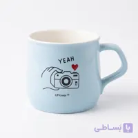 ماگ سرامیکی مینیمال دردار با قاشق طلایی طرح برگ