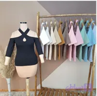 تیشرت سرشانه باز ضربدری کبریتی گرم بالا