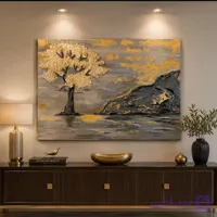 تابلو نقاشی برجسته طرح درخت و مرداب با ورق طلا ( 50×70  سانتی‌متر)
