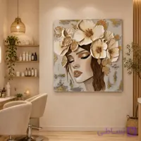 تابلو نقاشی برجسته پرتره دختر و گل‌های سه‌بعدی (ورق طلا 70×70 )