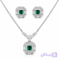 نیم ست زنانه نقره ۹۲۵ عیار با نگین اتمی سبز و آبی و سفید