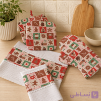 ست سرویس آشپزخانه ۶ تکه Golden Handmade طرح کریسمس، کتان لینن ،کد ۱۴۰۵