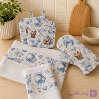 ست سرویس آشپزخانه ۶ تکه Golden Handmade طرح چهل‌تکه آبی، کتان لینن ،کد ۱۴۰۳