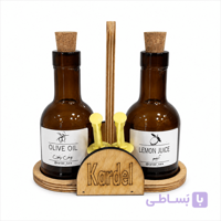 ست آبلیموخوری ۲ عددی شیشه‌ای با استند چوبی