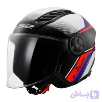 کلاه کاسکت بدون فک ال اس ۲ مدل OF616 Airflow II Rush سفید آبی قرمز