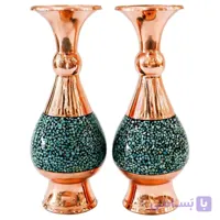 گلدان فیروزه کوبی مسی مدل شیرازی کد 16 بسته دو عددی