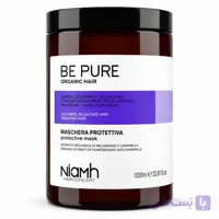 ماسک موی ترمیم‌کننده بی پیور مدل protective حجم 1000 میلی‌لیتر، مناسب موهای رنگ شده و بدون سولفات، با خاصیت محافظت کامل مو و پوست سر، حاوی ویتامین‌های تقویتی و گل همیشه بهار