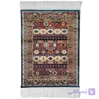 فرش ماشینی 1000 شانه زمینه کرم قهوه‌ای حاشیه آبی مدل ترمه کد 9