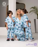 ست لباس خواب دکمه‌دار مادر و فرزند طرح استیچ آبی