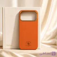 قاب آیفون 17 پرو مکس Santa Barbara Polo مدل Orange Gold طرح چرم نارنجی با فریم طلایی