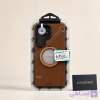 قاب سامسونگ Galaxy S26 Ultra Youngkit طرح چرم قهوه‌ای با استند حلقه‌ای