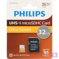 برای بزرگنمایی کلیک کنید کارت حافظه MicroSDHC فیلیپس مدل Ultra Speed کلاس 10 استاندارد UHS-I U3 سرعت 95MBps ظرفیت 32 گیگابایت