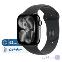 ساعت هوشمند اپل سری 11 مدل Aluminum Case سایز 42 میلی‌متر با نمایشگر OLED همیشه روشن، تراشه S10، پایش سلامت شامل فشار خون و کیفیت خواب، قابلیت تشخیص سقوط و تصادف، کنترل موسیقی و مکالمه بلوتوثی، سازگار با iPhone 11 به بعد و iOS 26 به بالا