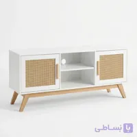 میز تلویزیون حصیری چوبی سفید مدل هیوا