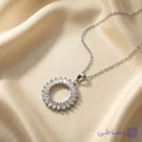 گردنبند طرح حلقه نقره‌ای نگین باگت