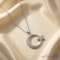 گردنبند طرح ماه و ستاره نقره‌ای پرنگین