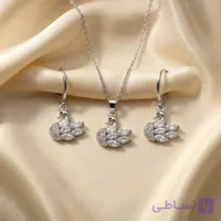 نیم ست طرح قو نقره‌ای نگین اشکی