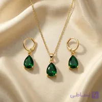 نیم ست طرح اشکی طلایی با نگین سبز
