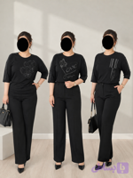 تیشرت مشکی آستین سه ربع زنانه