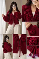 ژاکت بافت زنانه(کاردیگن) گل برجسته وارداتی