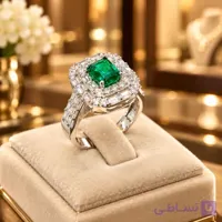 انگشتر نقره زنانه ونگین اتمی طرح زمرد