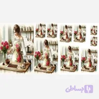 نیم ست سرویس-دختر و گل رز