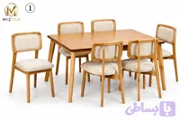 میز ناهارخوری ۶ نفره چوب توسکا با صندلی کرم | میزتک