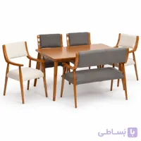 میز ناهارخوری ۶ نفره چوب توسکا با صندلی و نیمکت | پارچه وارداتی