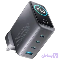 شارژر دیواری ۱۴۰ وات پاورولوژی مدل Voltflow GaN PWGAN140W با نمایشگر TFT – مشکی