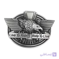کمربند فلزی طرح عقاب شکاری مدل Live To Ride, Ride To Live رنگ نقره‌ای عتیقه‌نما