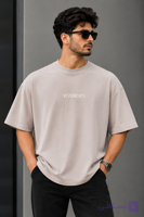 تیشرت مردانه یقه گرد اورسایز چاپ برجسته طرح VETEMENTS