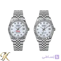 ست ساعت رولکس (Rolex) دیت جاست – صفحه مرواریدی – زنانه و مردانه – استیل نقره‌ ای