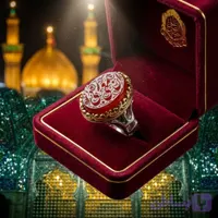 انگشتر آلیاژی باسنگ عقیق قرمز حکاکی ان معی ربی رکاب طرح علی کد 5375