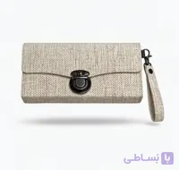 کیف پول کلاچ زنانه بافت‌دار بژ