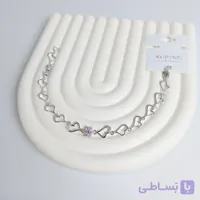 دستبند طرح قلب نقره‌ای با نگین صورتی ژوپینگ