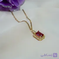 گردنبند زنانه استیل با آویز یاقوت قرمز