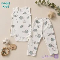 ست دو تیکه نوزادی پسرانه رکابی زیر دکمه شلوار طرح بره کد77