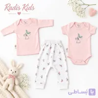 ست سه تیکه نوزادی دخترانه آستین بلند، تیشرت زیردکمه و شلوار طرح فرشته صورتی کد67
