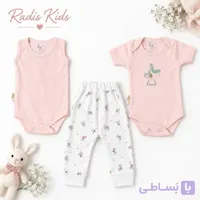 ست 3 تیکه نوزادی دخترانه تیشرت زیردکمه ، رکابی زیر دکمه و شلوار طرح فرشته کد80