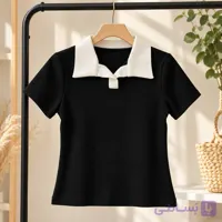 تیشرت کبریتی زنانه/دخترانه یقه‌دار مشکی کد127