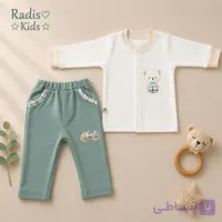 ست دو تیکه پسرانه آستین بلند جلو دکمه و شلوار طرح کوالا کد104