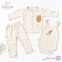 ست 3 تیکه نوزادی دخترانه آستین بلند جلو دکمه ، رکابی زیر دکمه و شلوار طرح خرگوش کد82